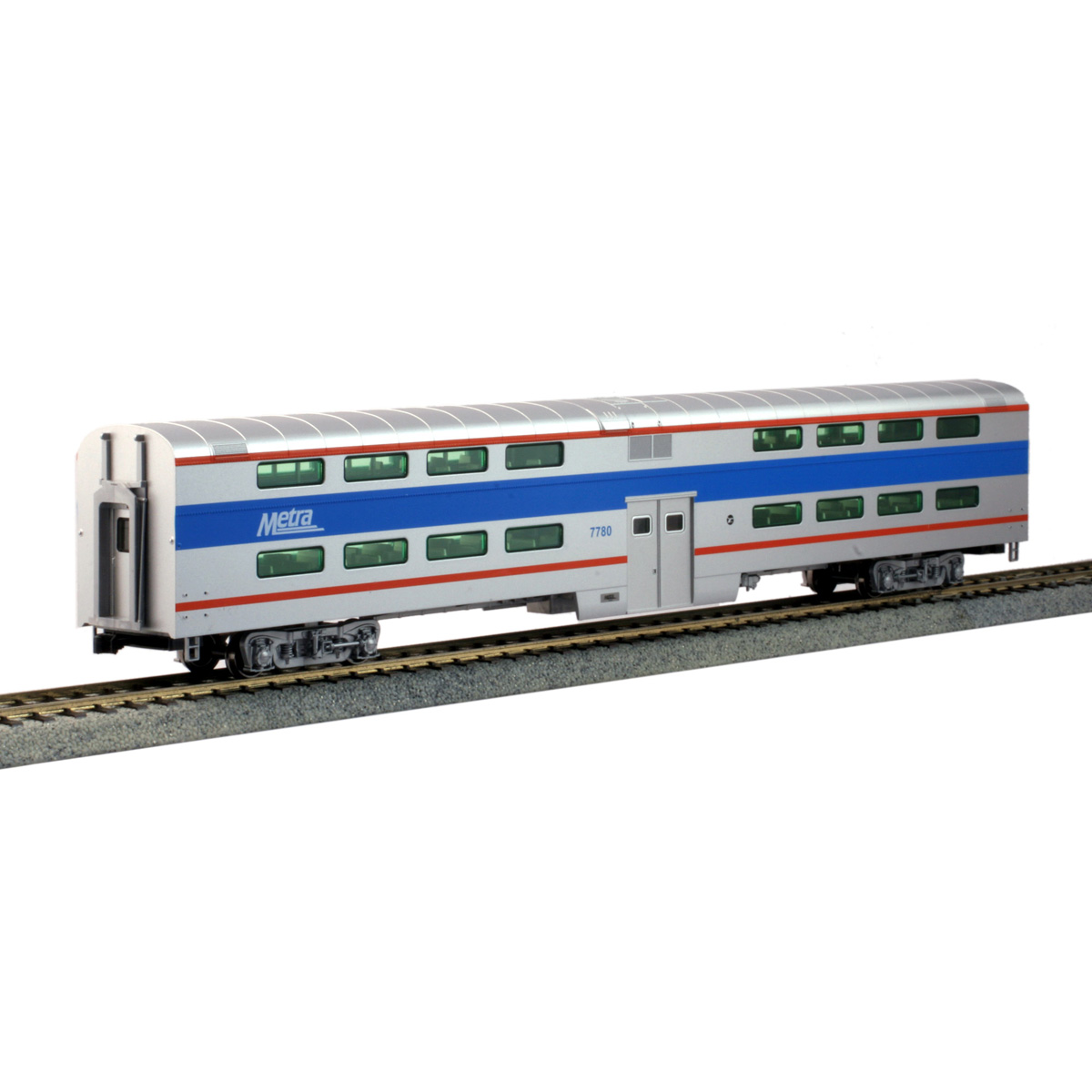 Kato HO Pullman Bi-Level 4 Window Coach Metra w/ Lights & Details