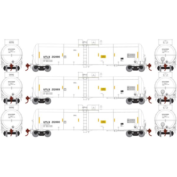 Athearn HO 30,000 Gallon Tank Car Union Tank Car "UTLX, White" 3 Pack - Image 5