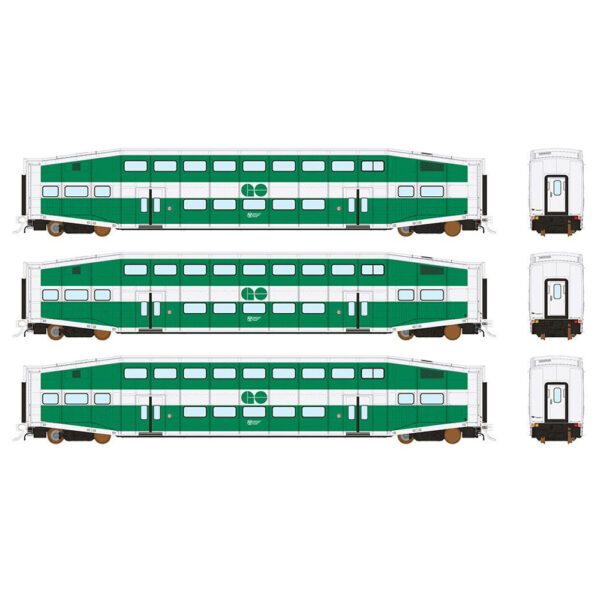 Rapido HO BiLevel Commuter Cars GO Transit "Early, Series I Coach" 3 Pack