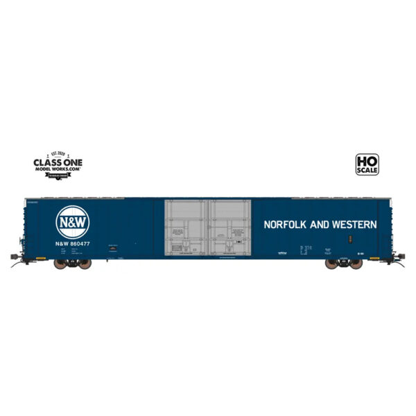 Class One Model Works HO 86' Thrall High Cube Box Car Norfolk & Western "Blue, Hamburger Logo"