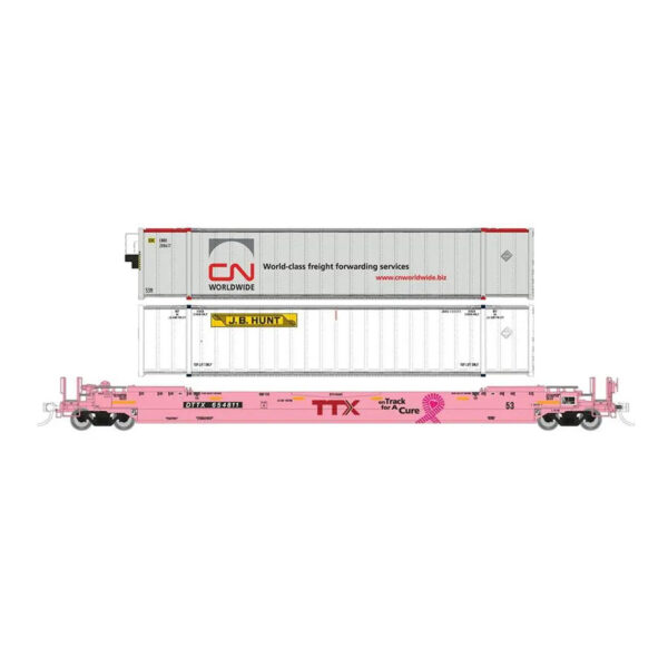 Rapido HO 53' Gunderson Husky-Stack Well Car Trailer Train "Pink, On Track for a Cure" w/ Containers #654811